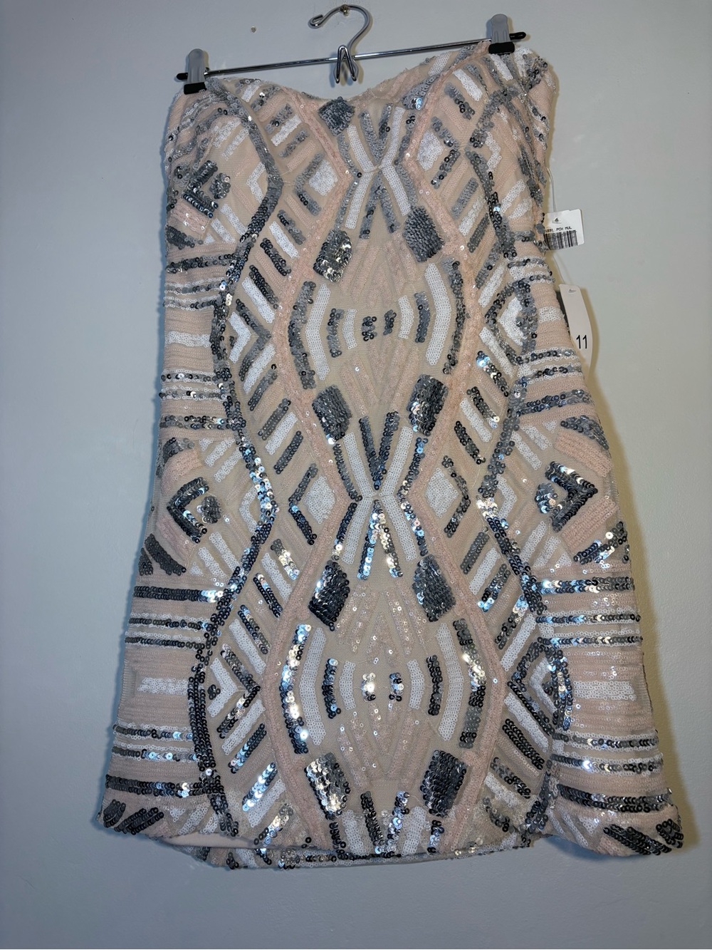 Teeze Me Sequin Beaded Strapless Mini Dress Blush Silver Size 11 NWT Party Prom